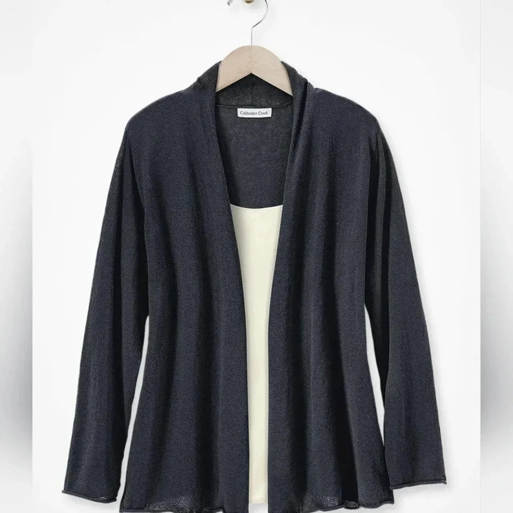Coldwater Creek Cardigan Essential Sweater Black Sz M Loose Knit Long Sleeve